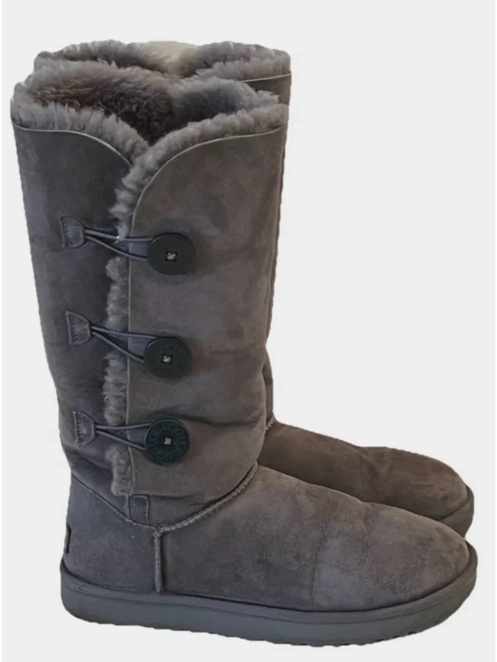 UGG Classic Gray Bailey 3 Button Triplet II Suede Winter Tall Boots